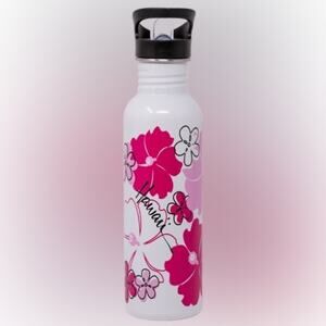 NWT! Hawaii Stainless Steel Hydration Bottle 25oz: Pink Hibiscus